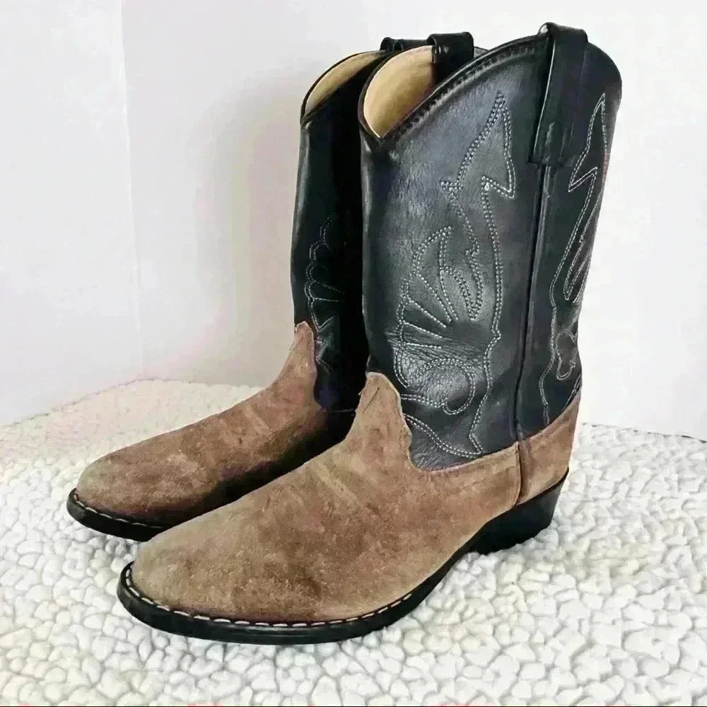 Masterson Boot Pull On Suede Leather Calf Unisex Cowboy Boots Size 3.5 D‎